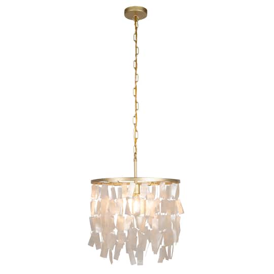Hello Honey® Marina Small Round Gold Metal & Natural Capiz Chandelier Style Pendant Ceiling Light